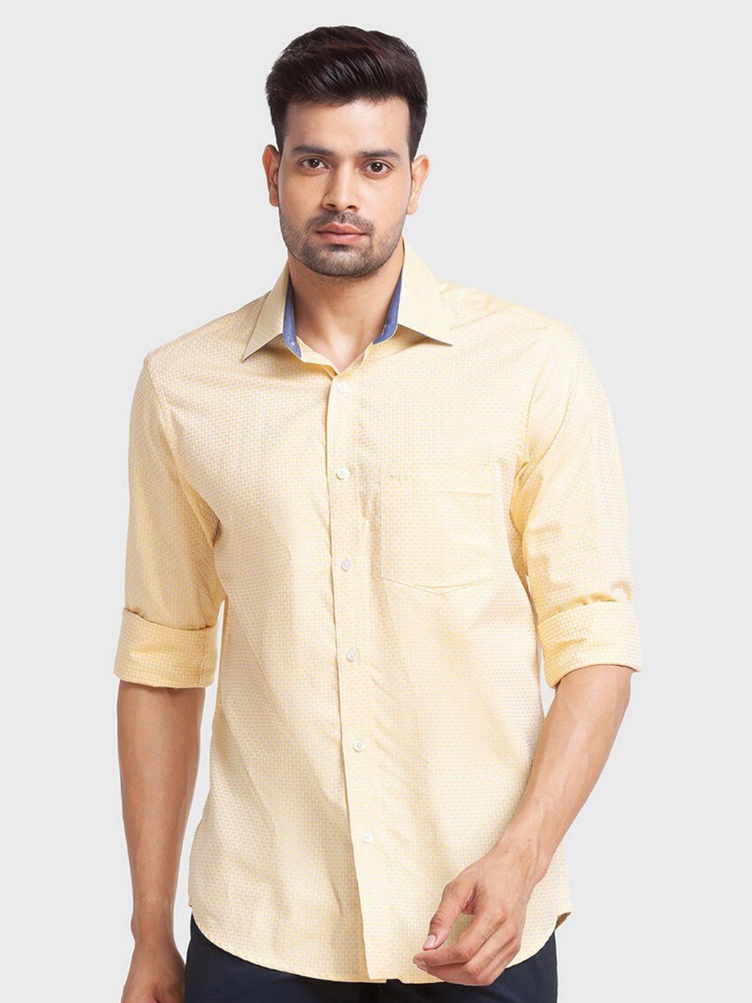 

ColorPlus Men Yellow Tailored Fit Printed Organic Cotton Casual Shirt