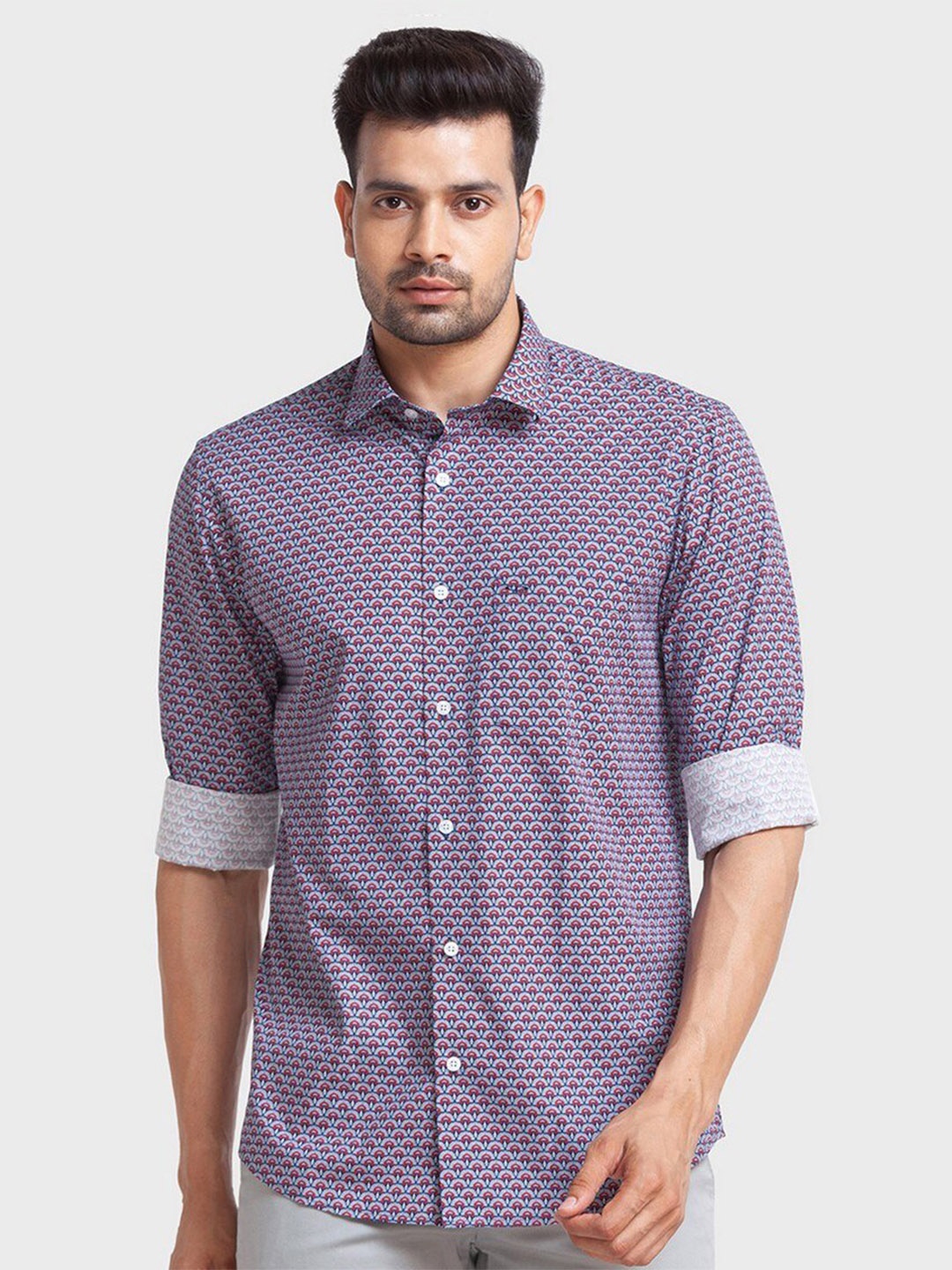 

ColorPlus Men Blue Tailored Fit Floral Printed Organic Cotton Casual Shirt
