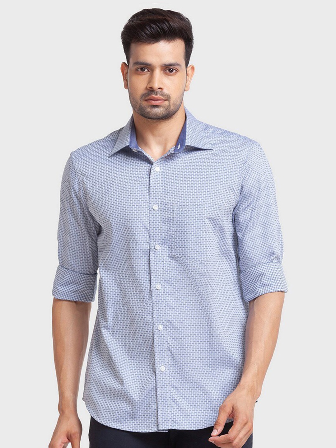 

ColorPlus Men Blue Tailored Fit Printed Organic Cotton Casual Shirt