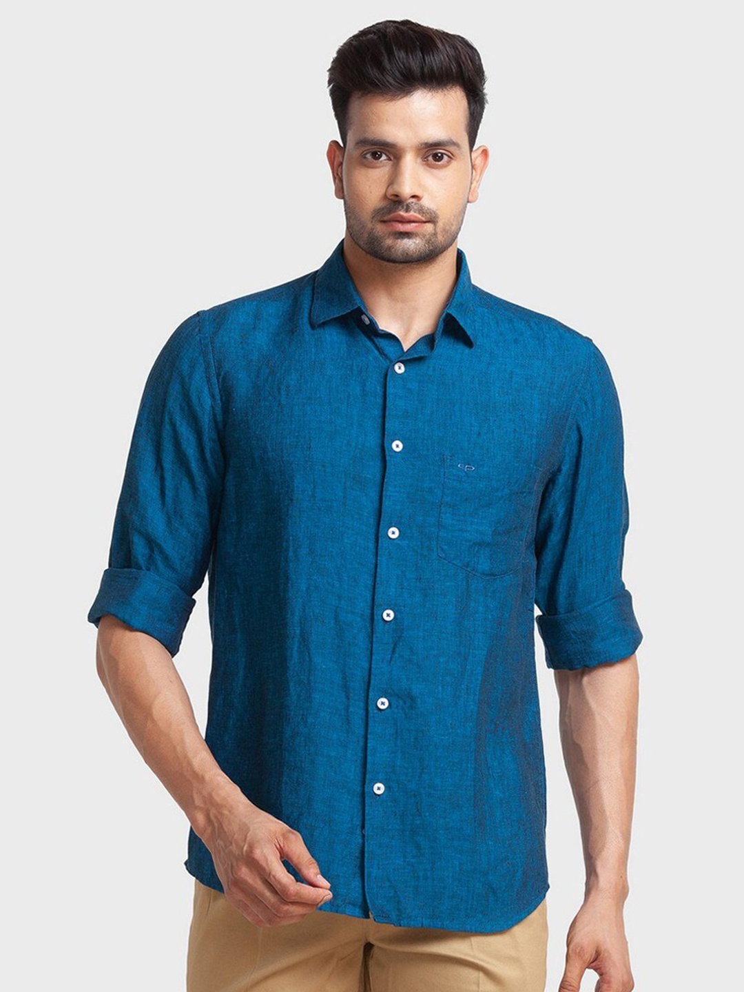

ColorPlus Men Blue Tailored Fit Organic Cotton Casual Shirt