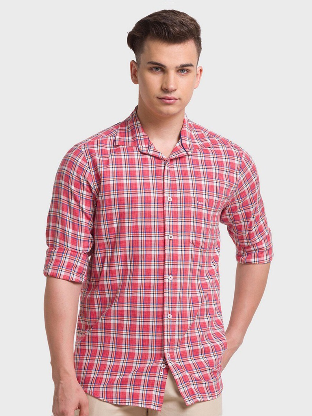 

ColorPlus Men Red Tailored Fit Tartan Checked Organic Cotton Casual Shirt