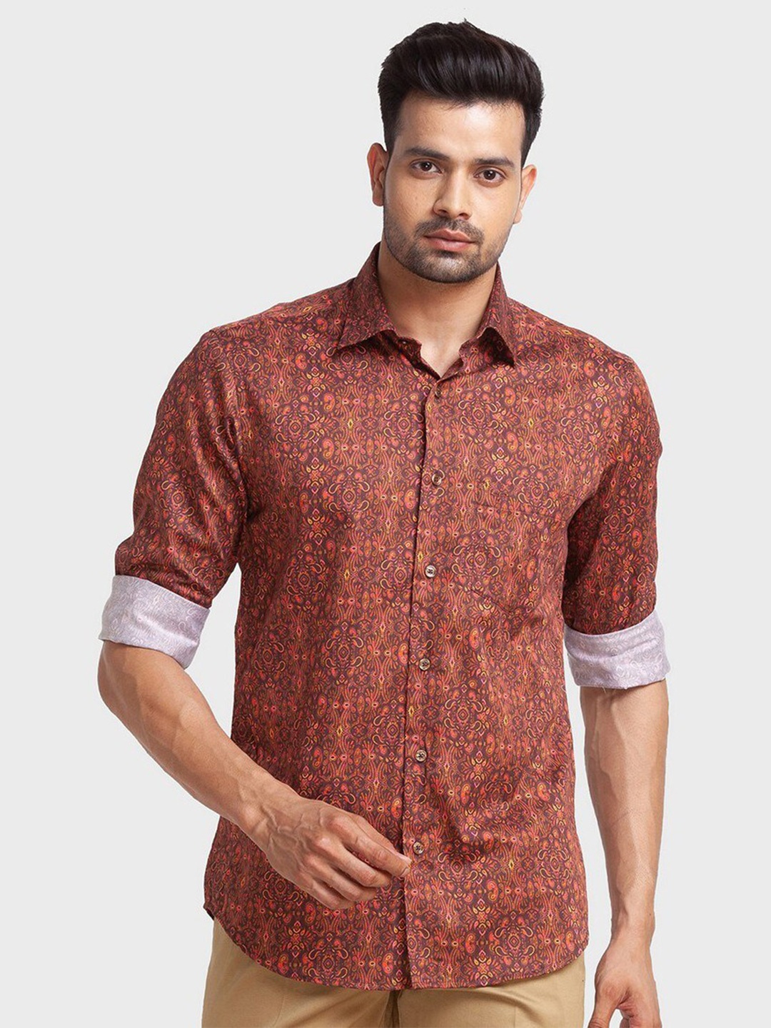 

ColorPlus Men Brown Tailored Fit Printed Casual Shirt