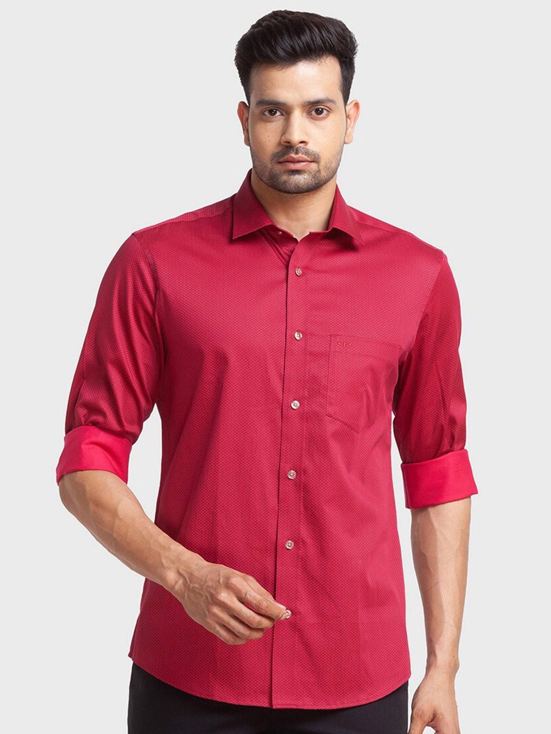 

ColorPlus Men Red Tailored Fit Printed Organic Cotton Casual Shirt