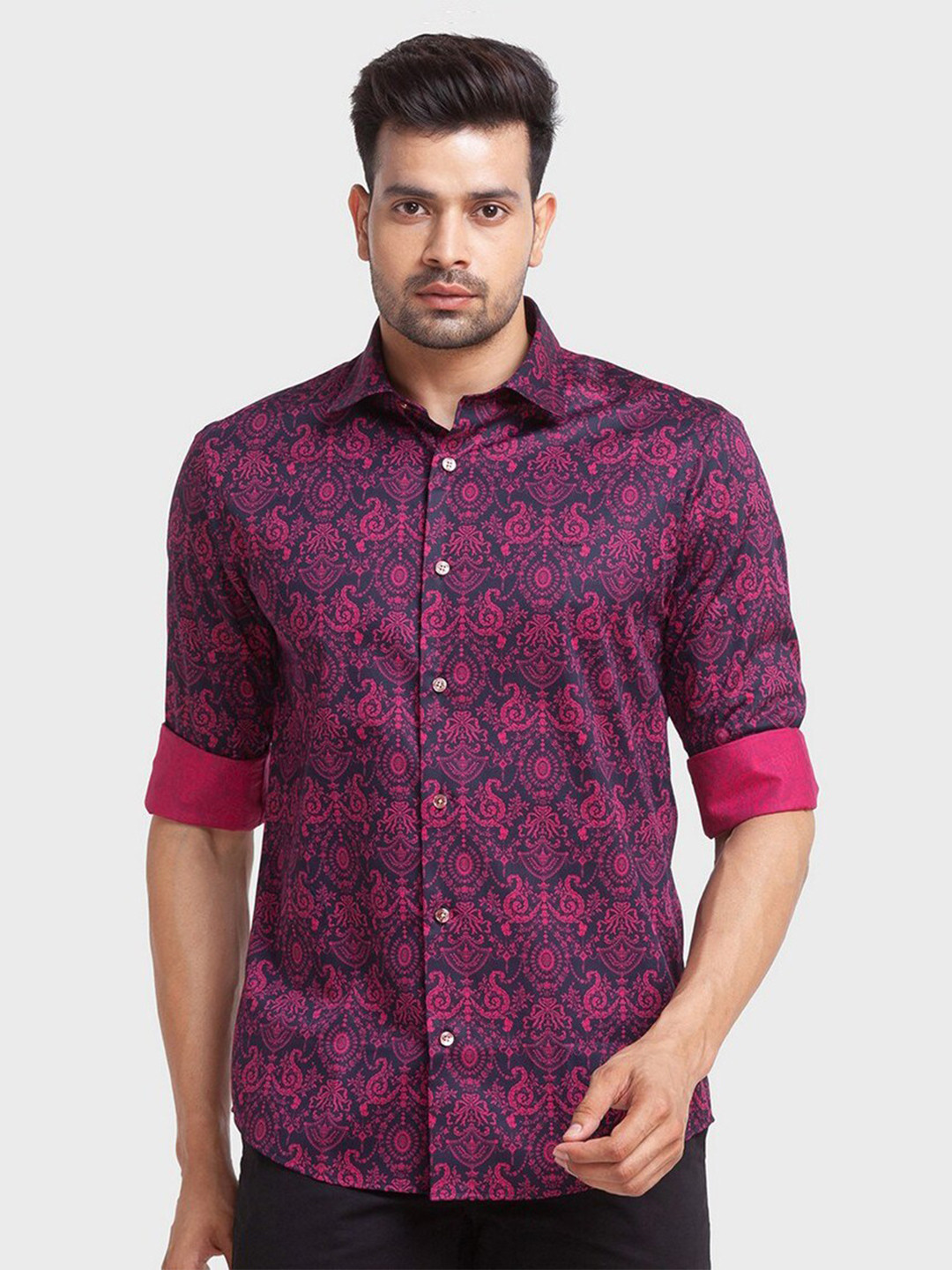 

ColorPlus Men Purple Tailored Fit Printed Organic Cotton Casual Shirt