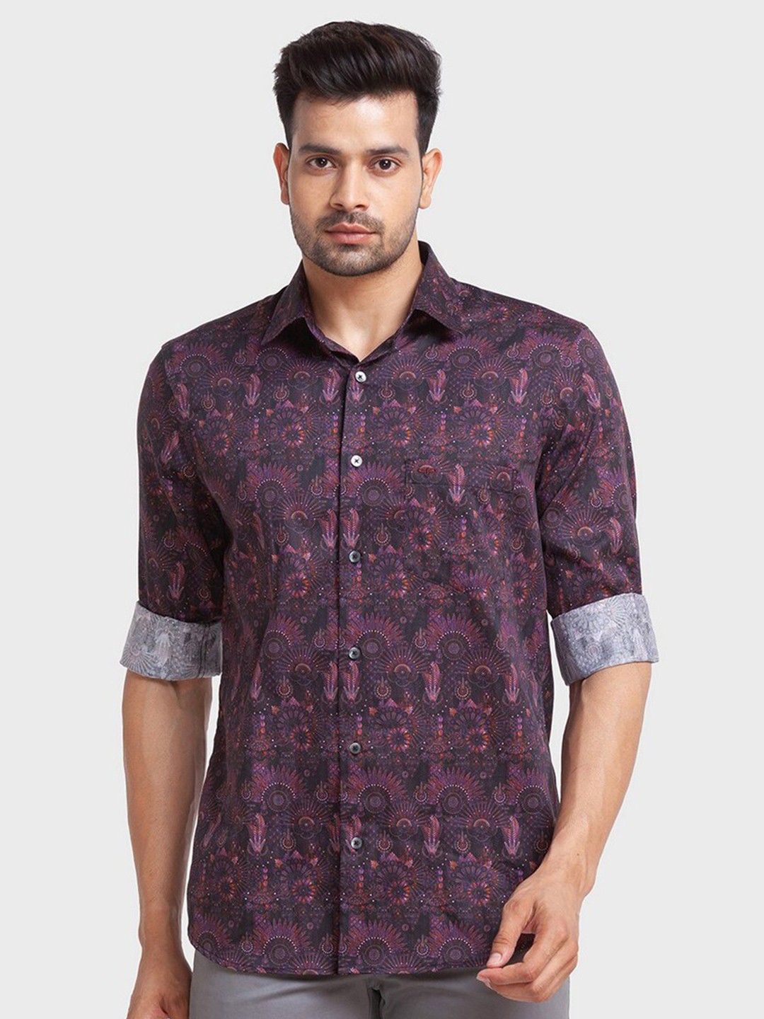 

ColorPlus Men Purple Tailored Fit Opaque Printed Casual Shirt
