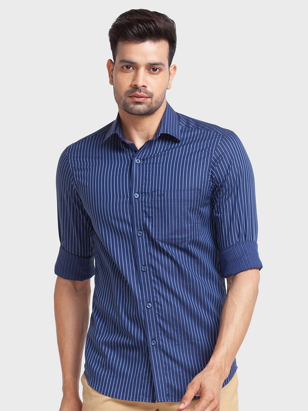 

ColorPlus Men Blue Tailored Fit Striped Organic Cotton Casual Shirt