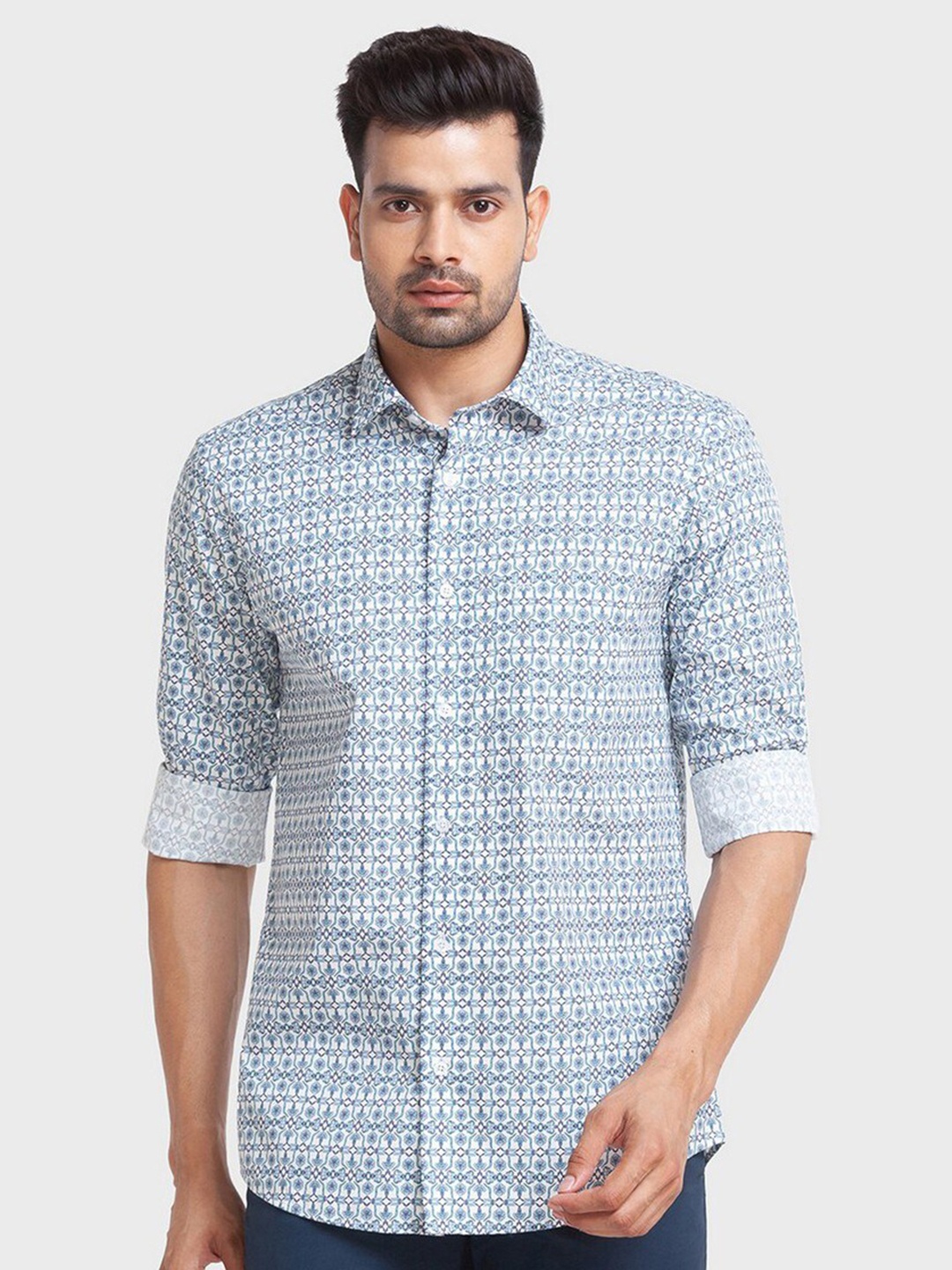 

ColorPlus Men Blue Tailored Fit Printed Organic Cotton Casual Shirt