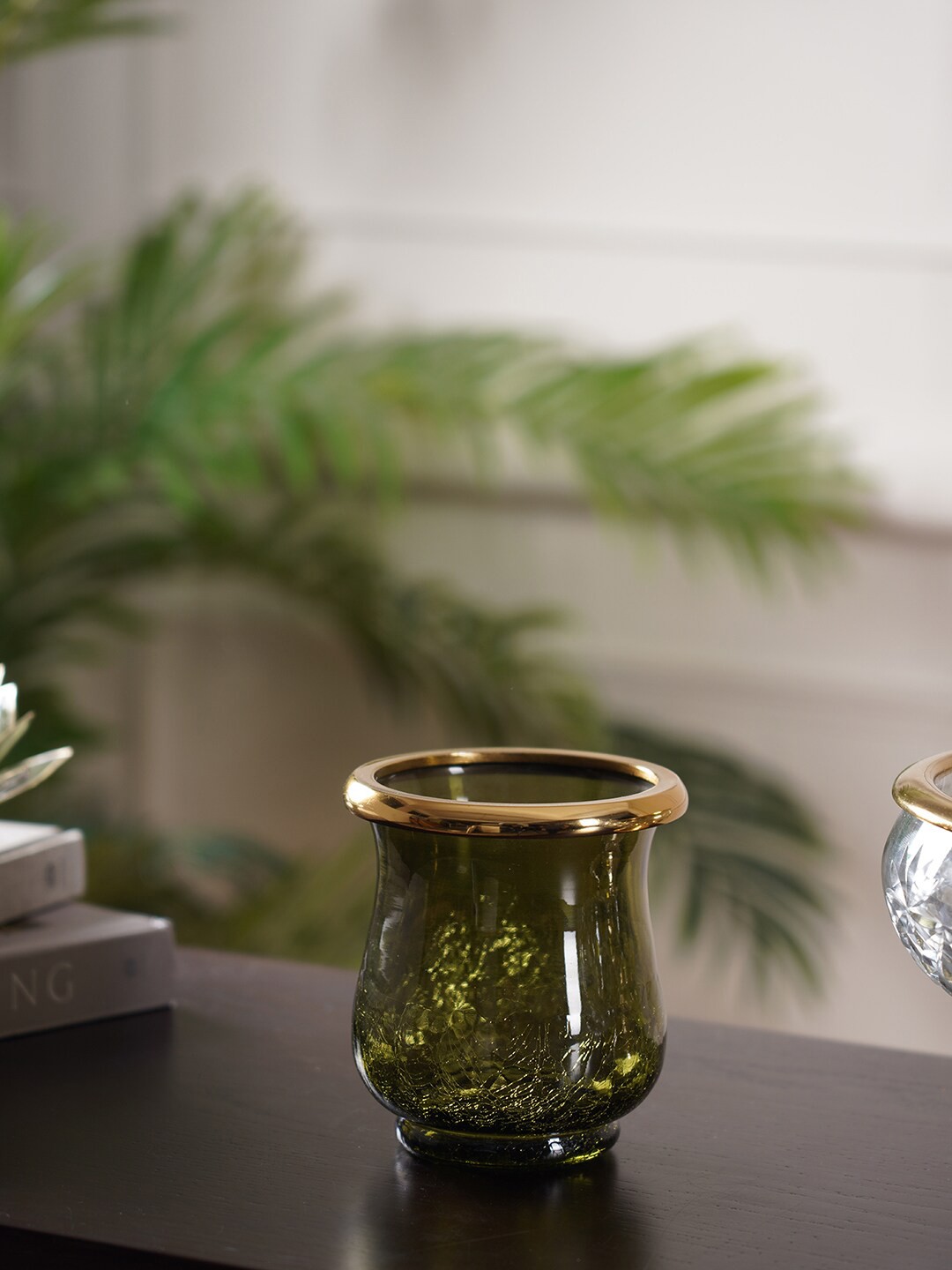 

Pure Home and Living Green & Golden Textured Small Hurricane Candle Holders