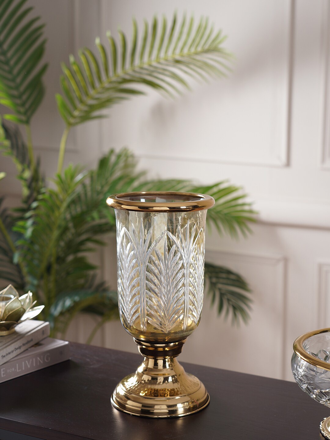 

Pure Home and Living Gold-Toned Textured Hurricane Candle Holders