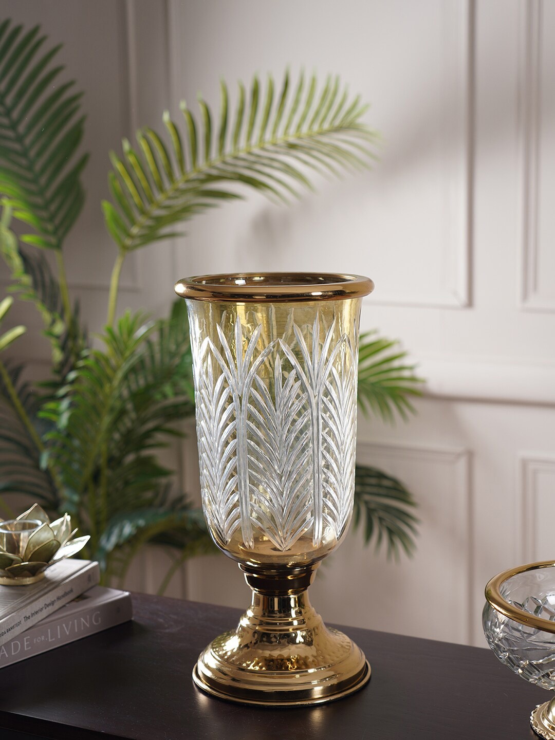 

Pure Home and Living Golden Textured Large Tall Hurricane Candle Holders, Gold