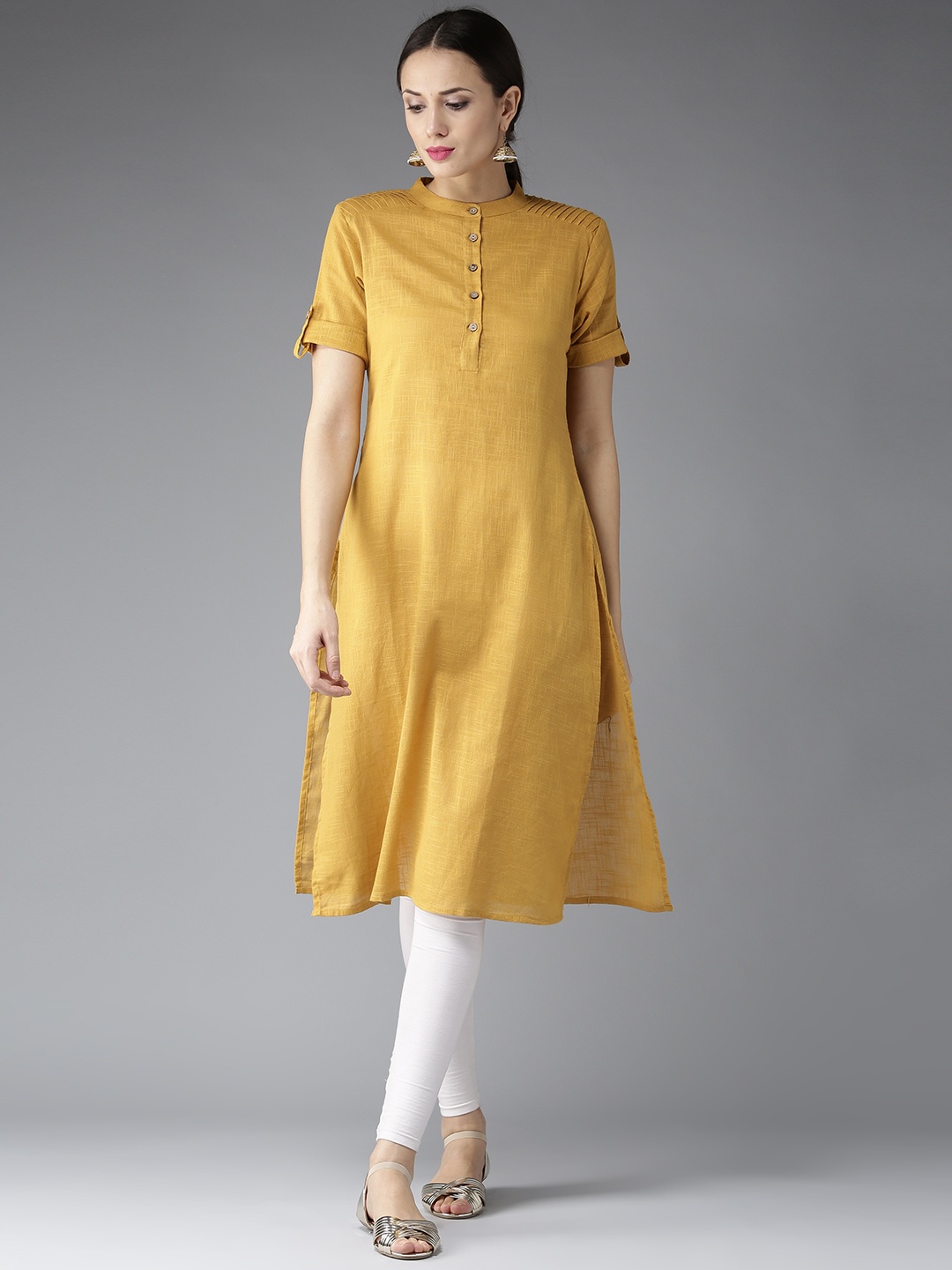 

HERE&NOW Women Mustard Yellow Solid Straight Kurta