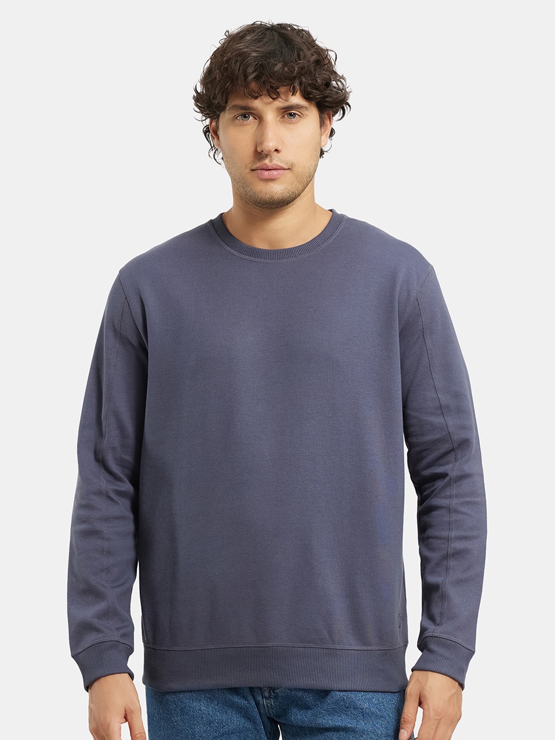 

Jockey Combed Cotton Rich Pique Sweatshirt with Ribbed Cuffs-AM48, Grey