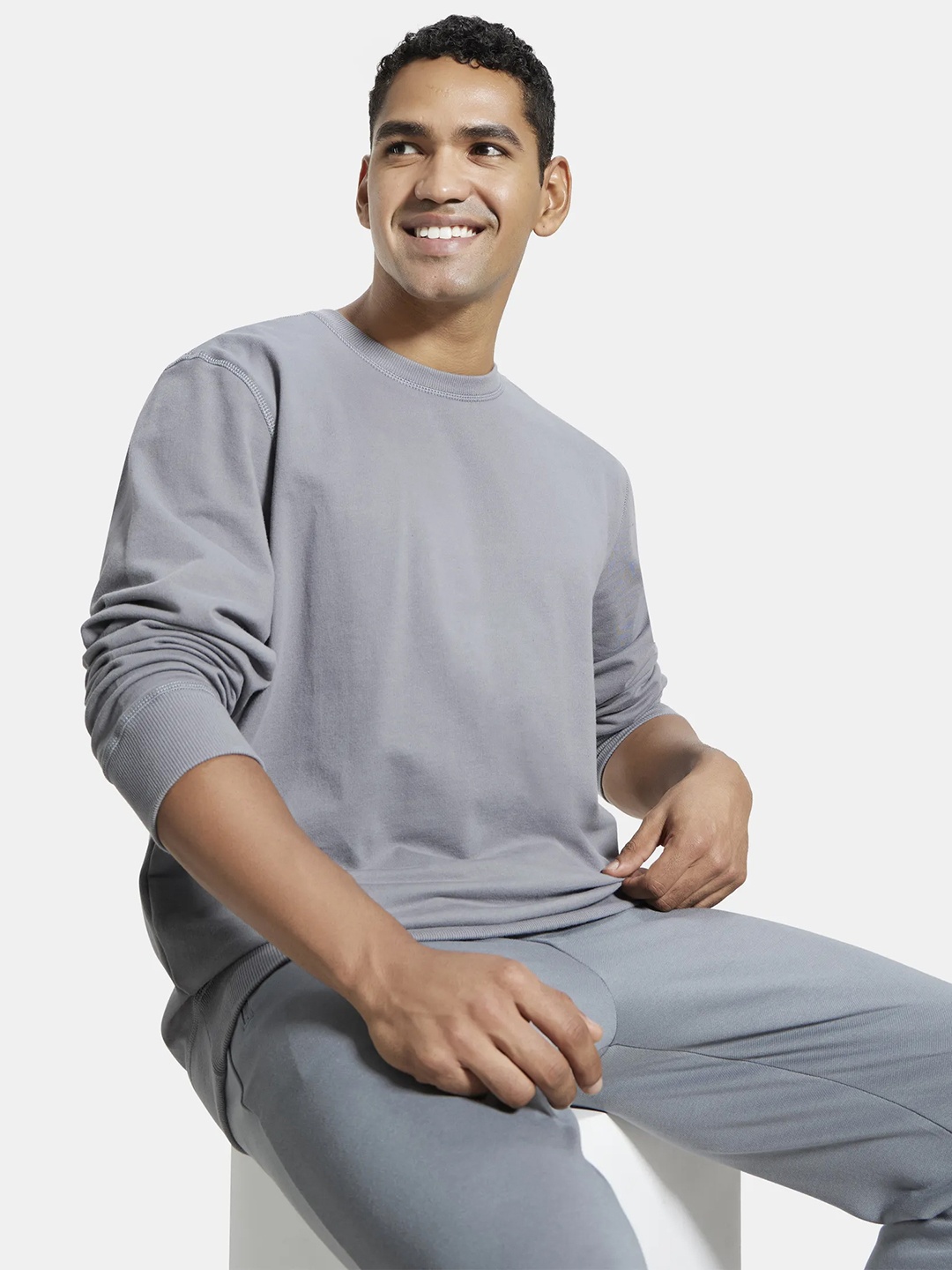 

Jockey Combed Cotton French Terry Sweatshirt with Ribbed Cuffs-2716, Grey