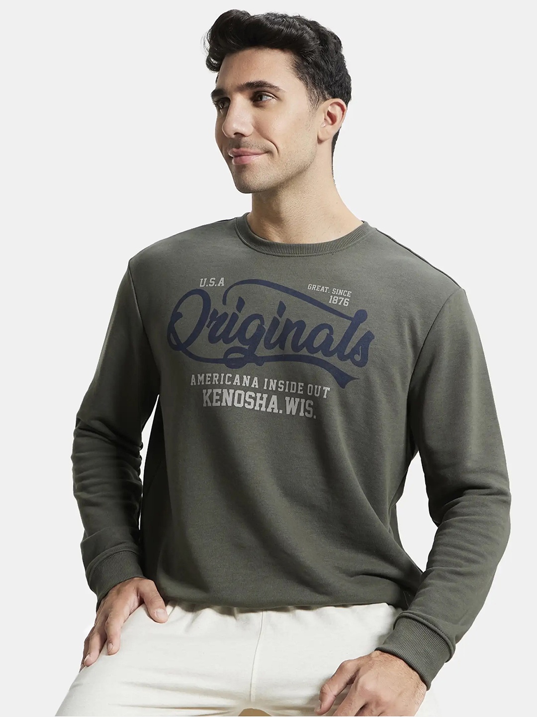 

Jockey Combed Cotton Rich French Terry Sweatshirt with Ribbed Cuffs-UM51, Olive