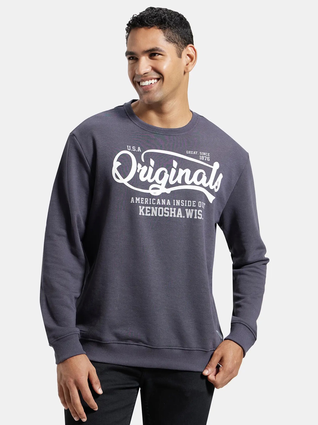 

Jockey Combed Cotton Rich French Terry Sweatshirt with Ribbed Cuffs-UM51, Grey