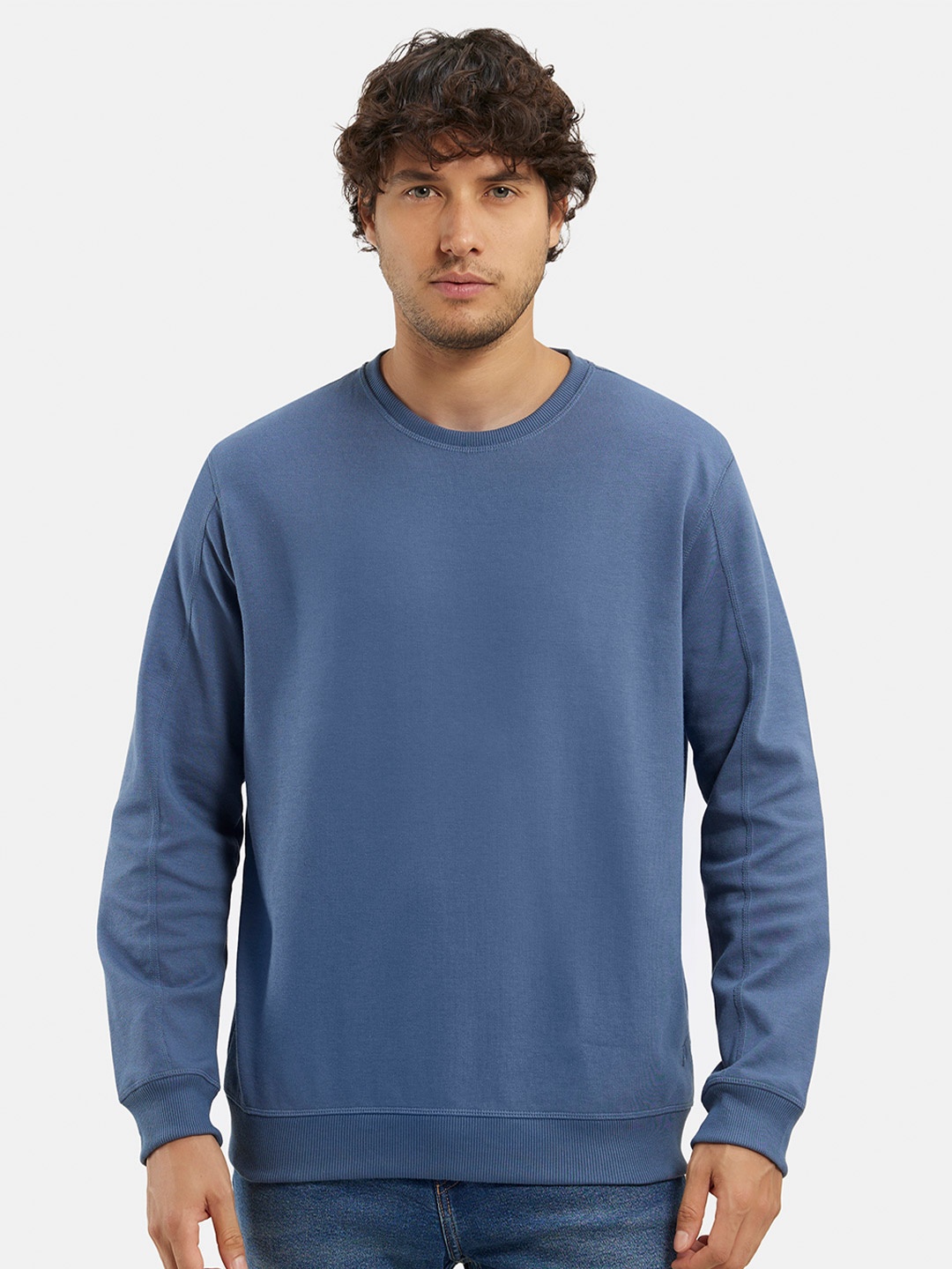 

Jockey Combed Cotton Rich Pique Sweatshirt with Ribbed Cuffs-AM48, Blue