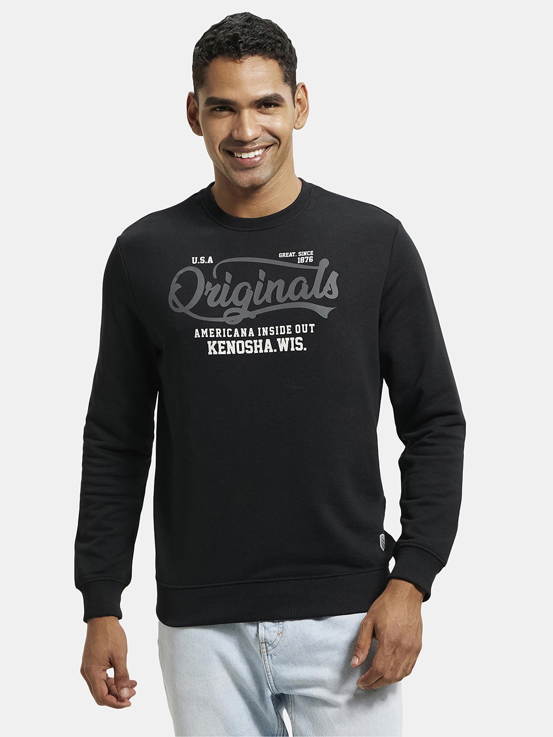 

Jockey Combed Cotton Rich French Terry Sweatshirt with Ribbed Cuffs-UM51, Black