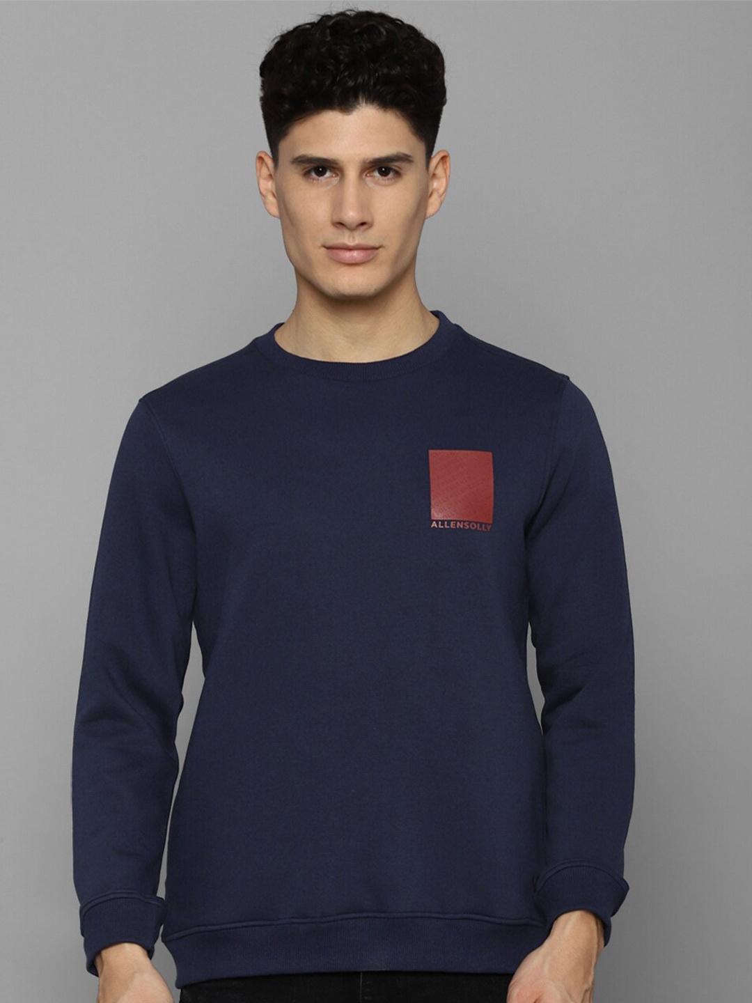 

Allen Solly Men Solid Pure Cotton Sweatshirt, Navy blue