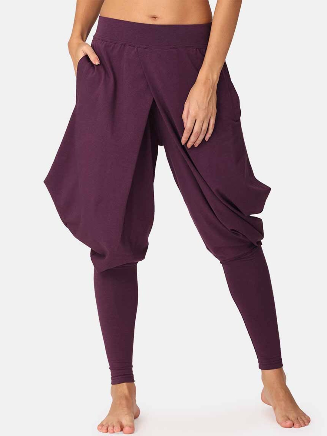 

Proyog Women Purple Solid Cotton Yoga Dhoti Pants