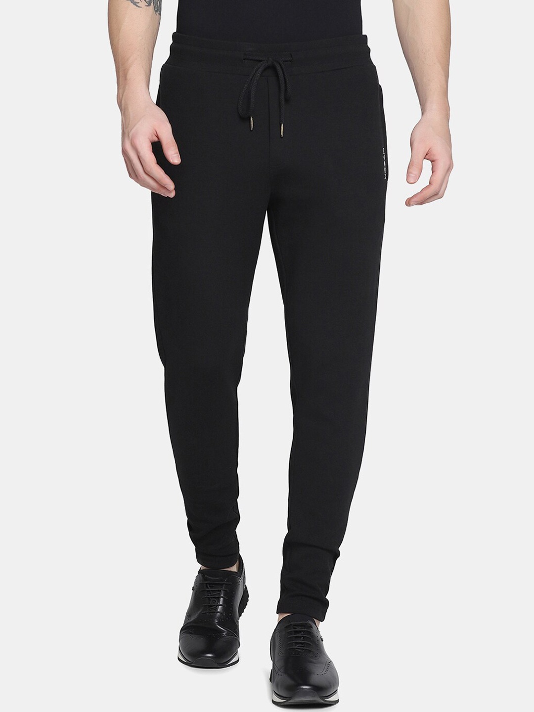 

Blackberrys Men Black Solid Slim-Fit Track Drawstring Pants
