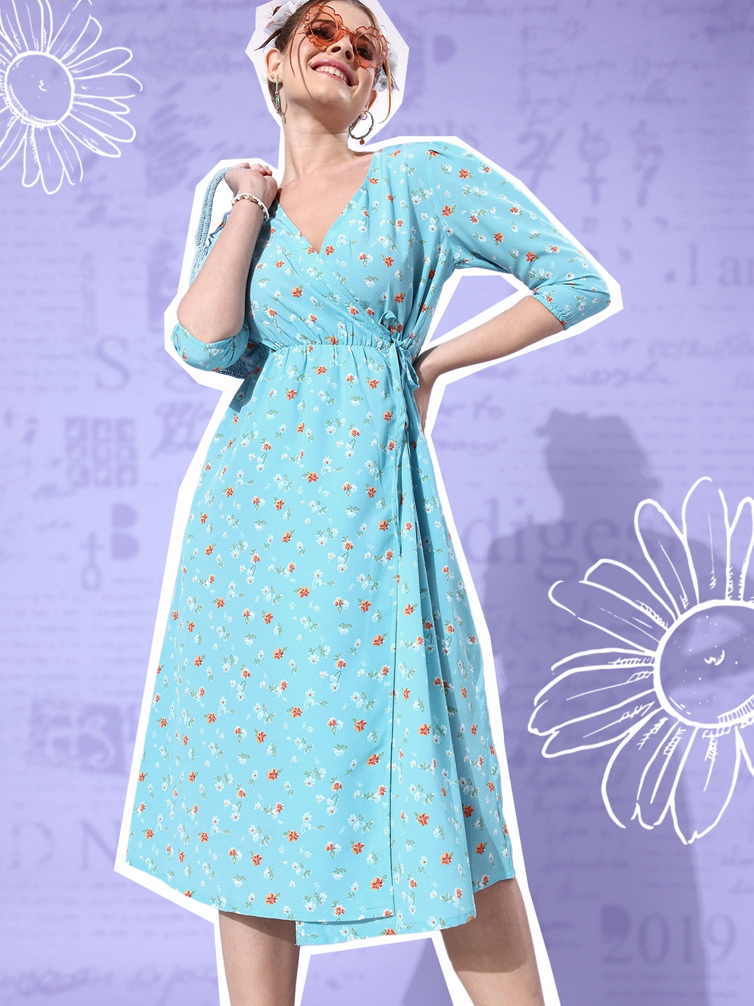 

Mast & Harbour Floral Print Wrap Dress, Blue