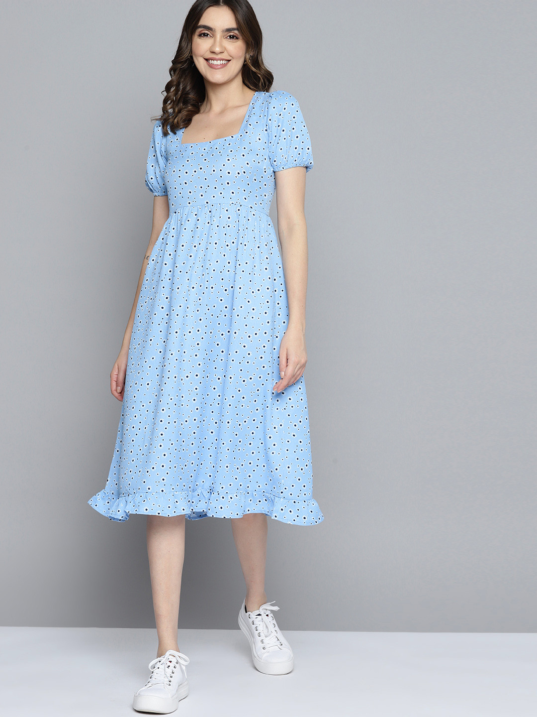 

Mast & Harbour Floral Printed A-Line Midi Dress, Blue