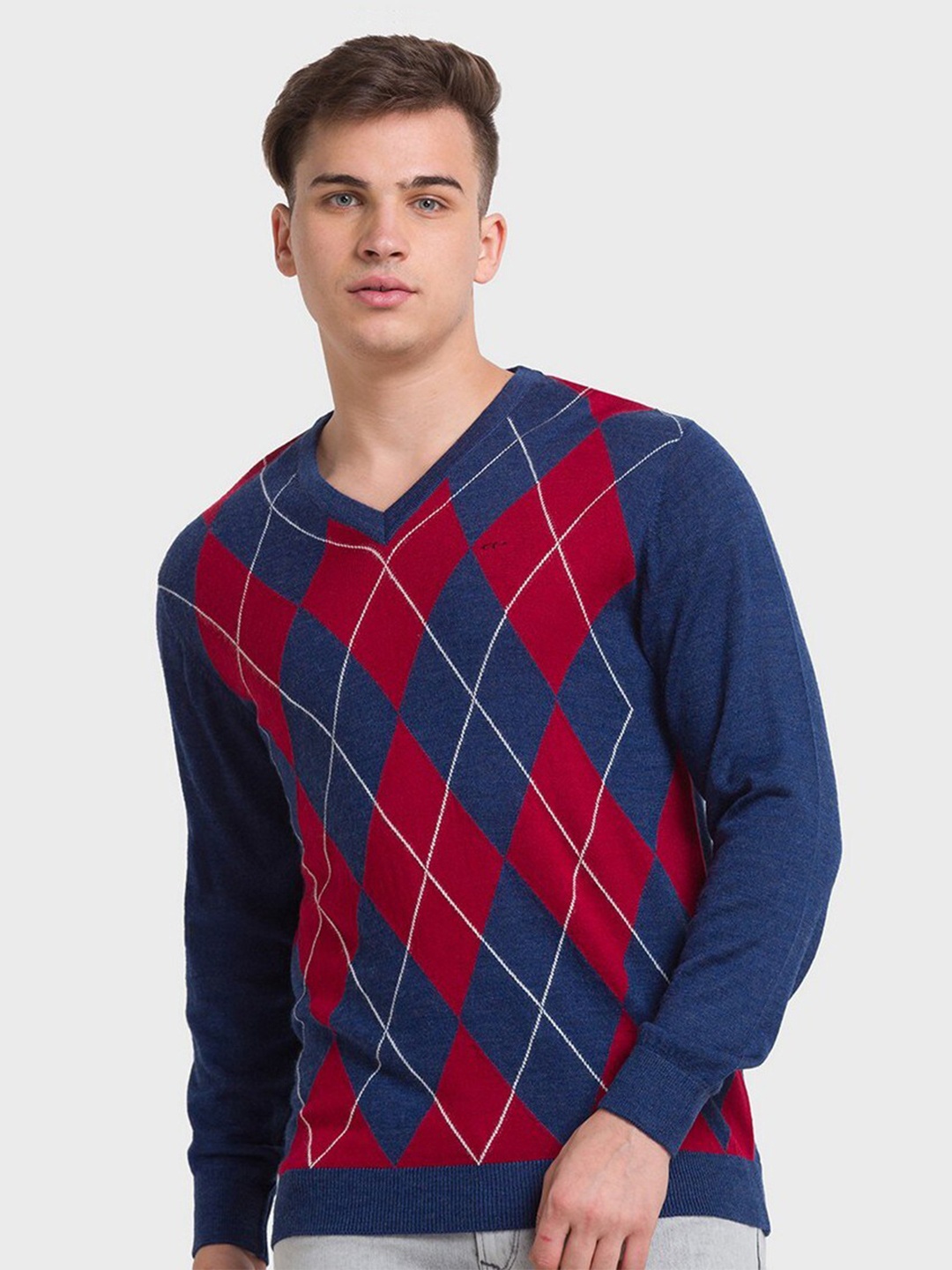 

ColorPlus Men Plus Size Blue & Red Self Design Pullover