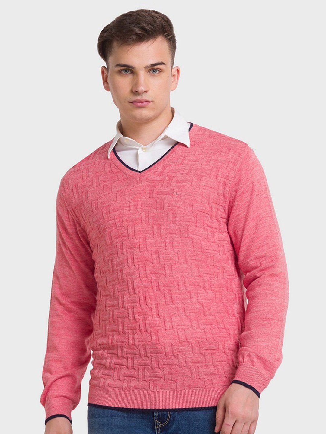 

ColorPlus Men Plus Size Red Self Design Pullover