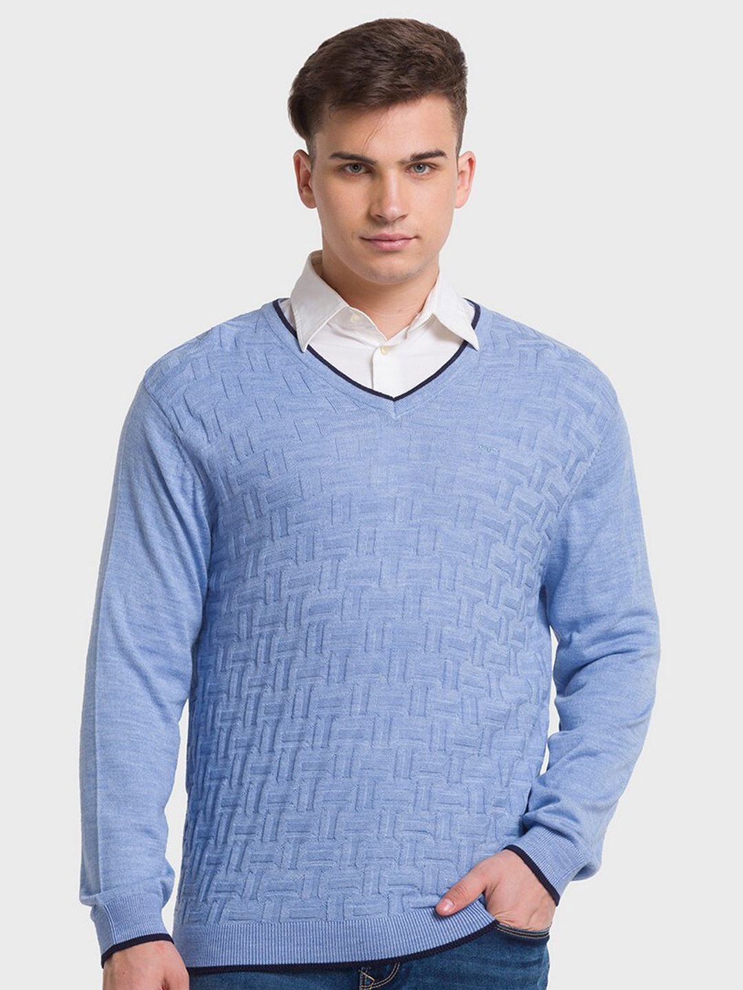 

ColorPlus Men Blue Cable Knit Pullover