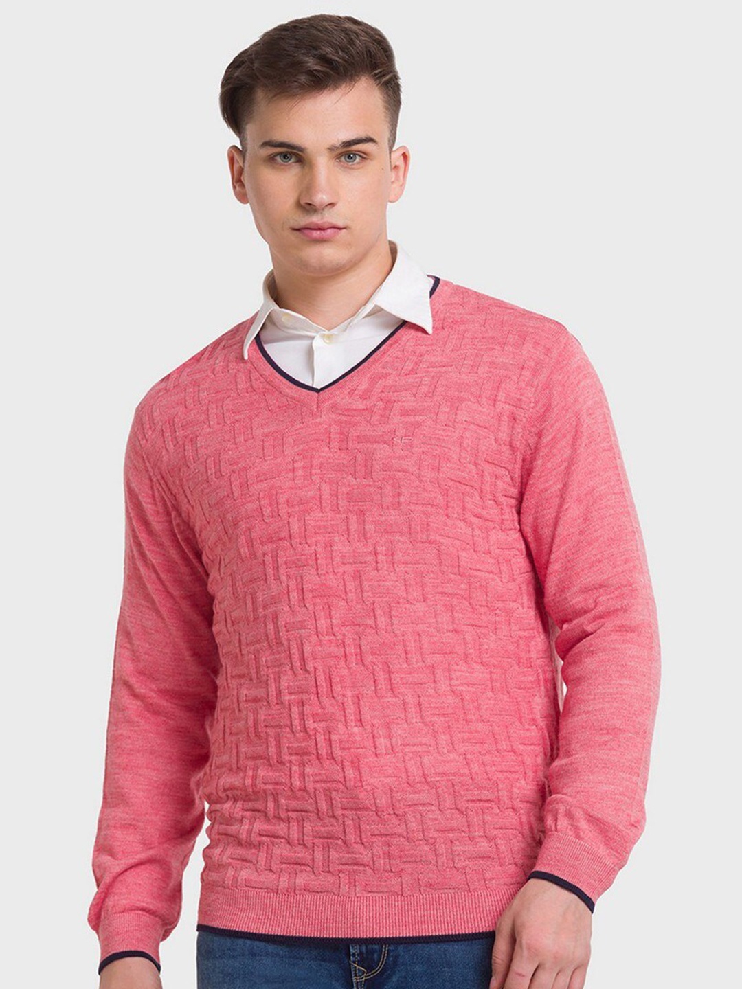 

ColorPlus Men Plus Size Red Self Design Pullover