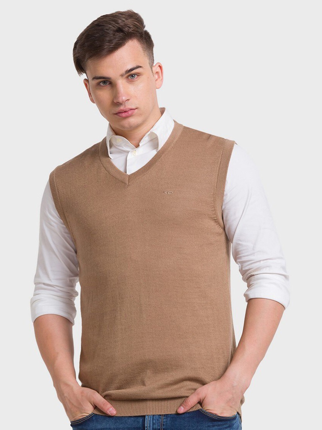 

ColorPlus Men Plus Size Brown Sweater Vest