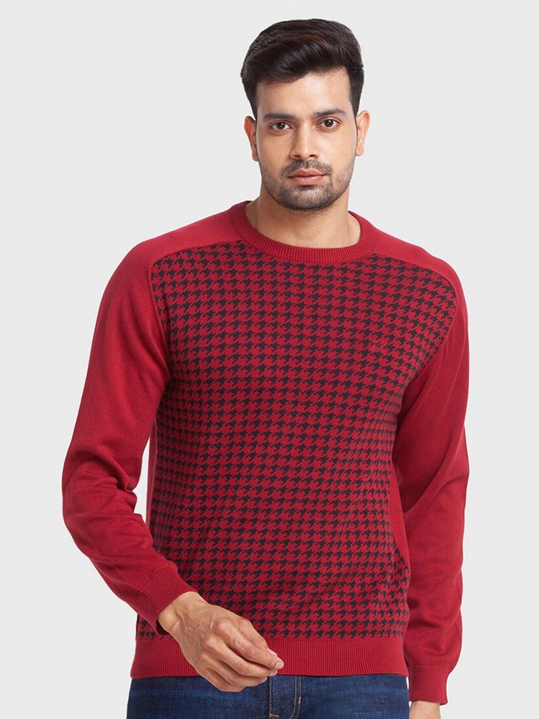 

ColorPlus Men Red & Black Printed Pullover