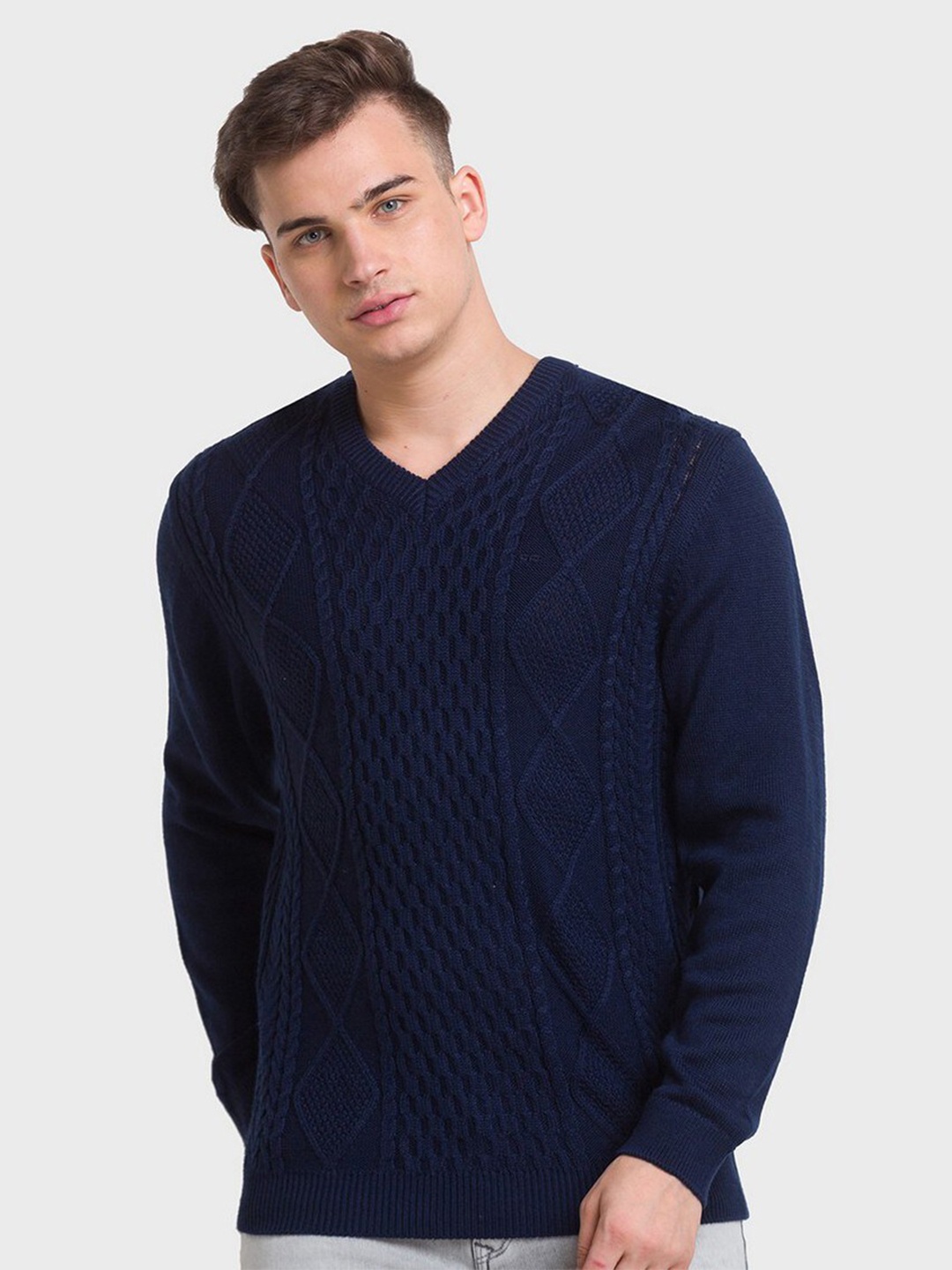 

ColorPlus Men Plus Size Blue Cable Knit Pullover