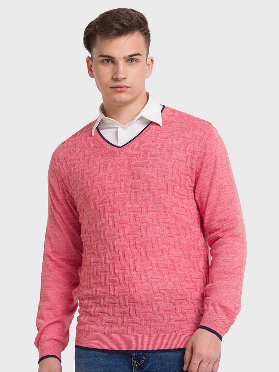 

ColorPlus Men Red Ribbed Pullover