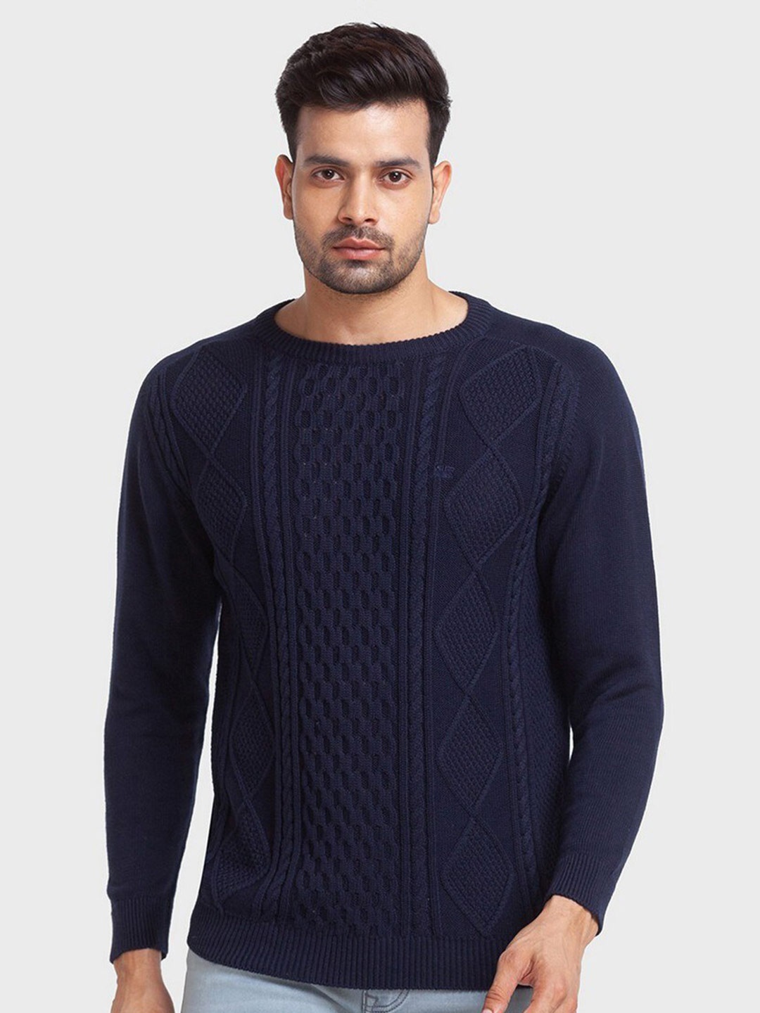 

ColorPlus Men Geometric Cotton Pullover, Navy blue