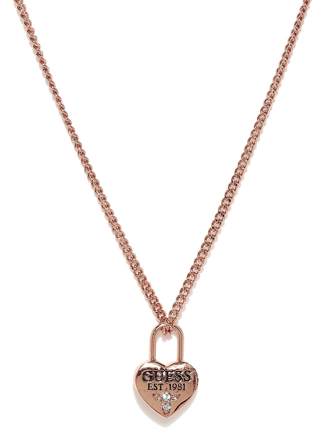 

GUESS Rose Gold-Toned Heart & Lock-Shaped Pendant with Chain