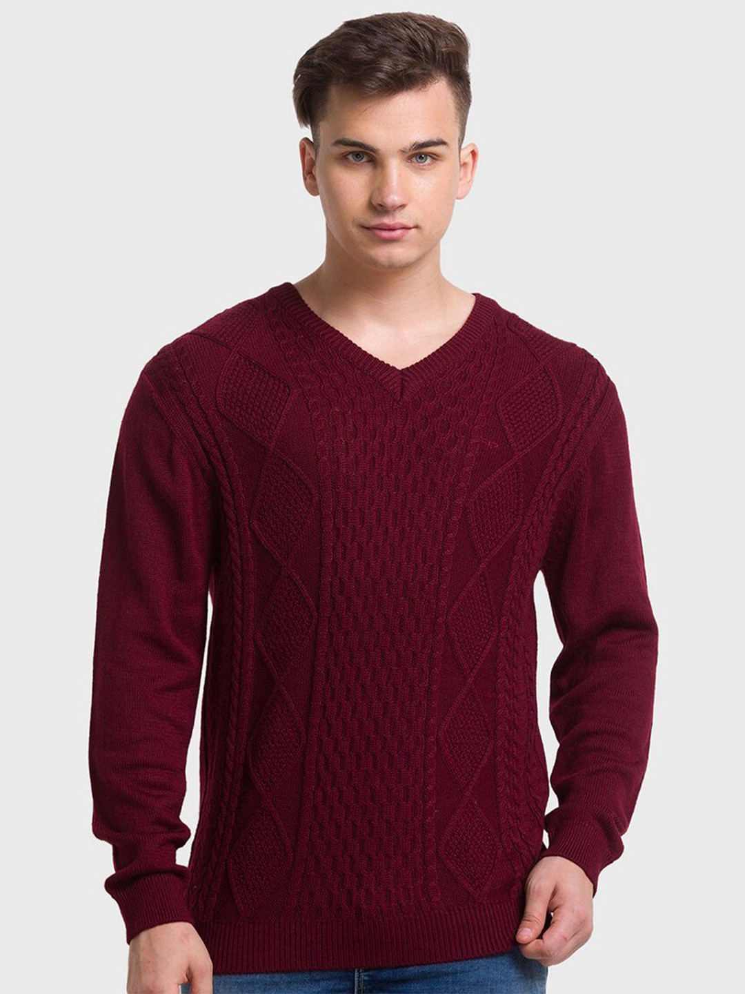 

ColorPlus Men Plus Size Maroon Cable Knit Pullover