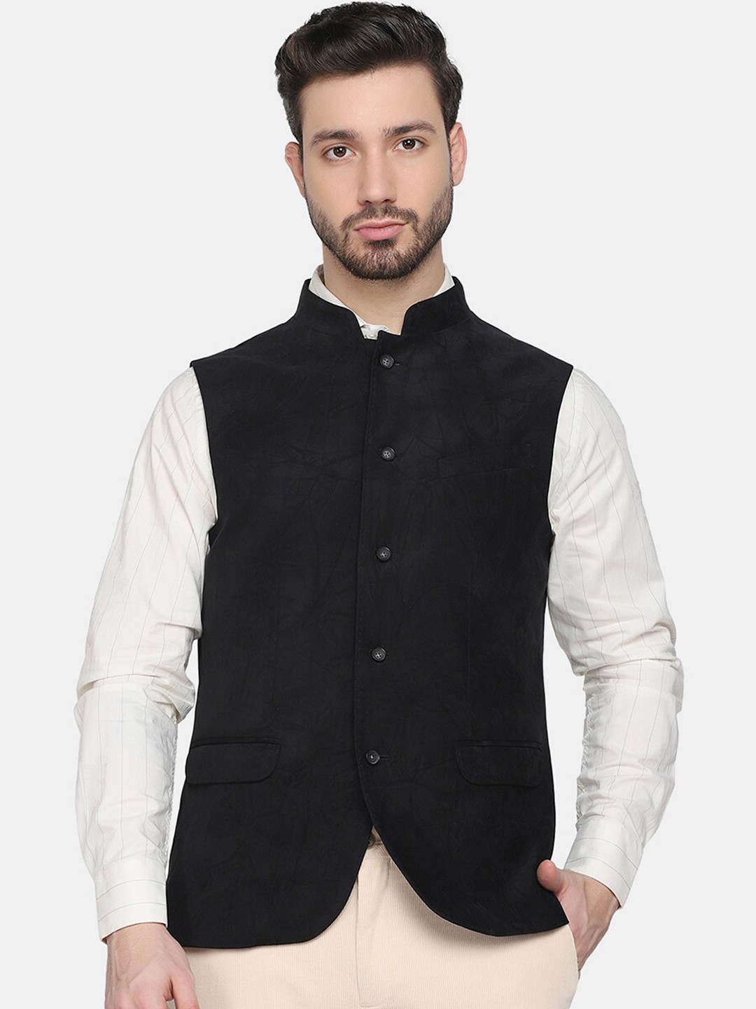 

Blackberrys Men Black Self Design Nehru Jacket