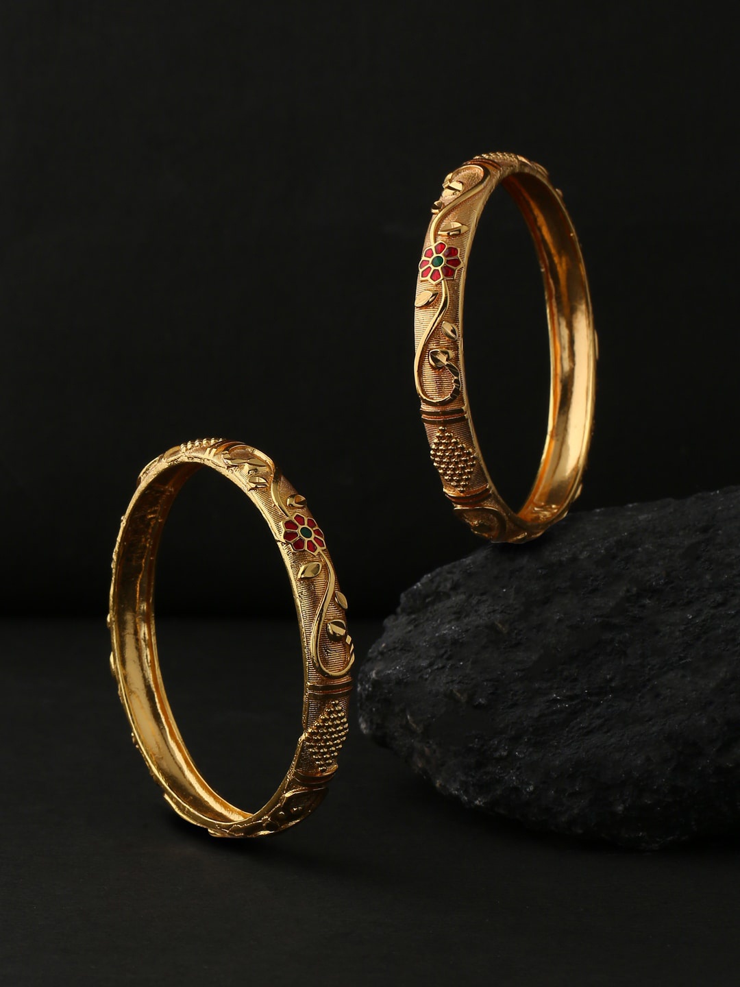 

VIRAASI Set Of 2 Gold-Plated Artificial Stone Studded Bangles