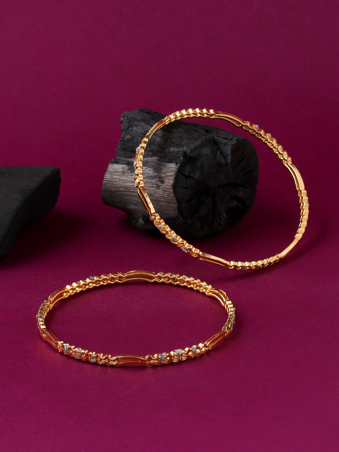 

VIRAASI Set Of 2 Gold-Plated & Toned White Stones Studded Bangles