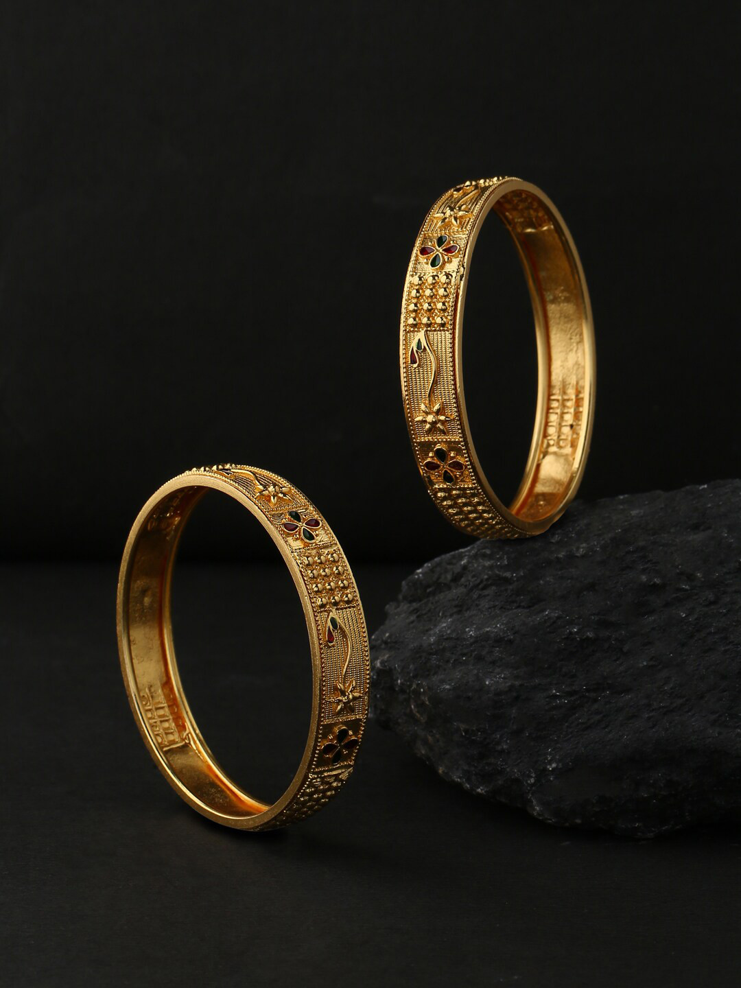 

VIRAASI Set Of 2 Gold-Plated Gold Stone-Studded Bangles