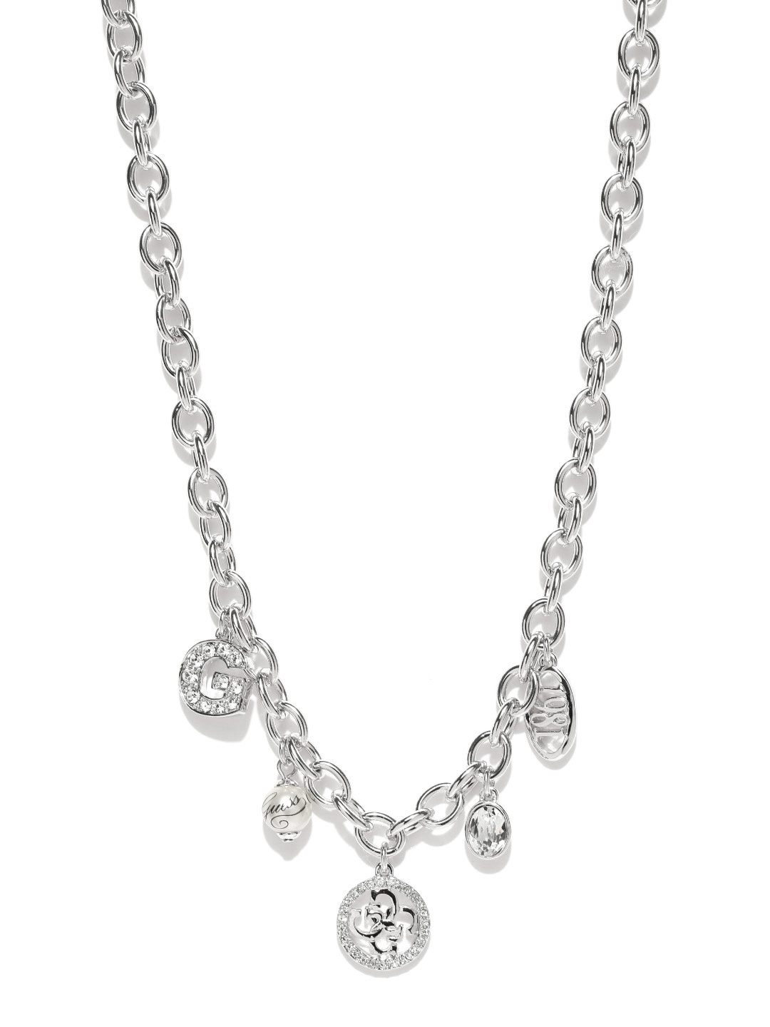 

GUESS Silver-Toned Charm Stone-Studded Necklace