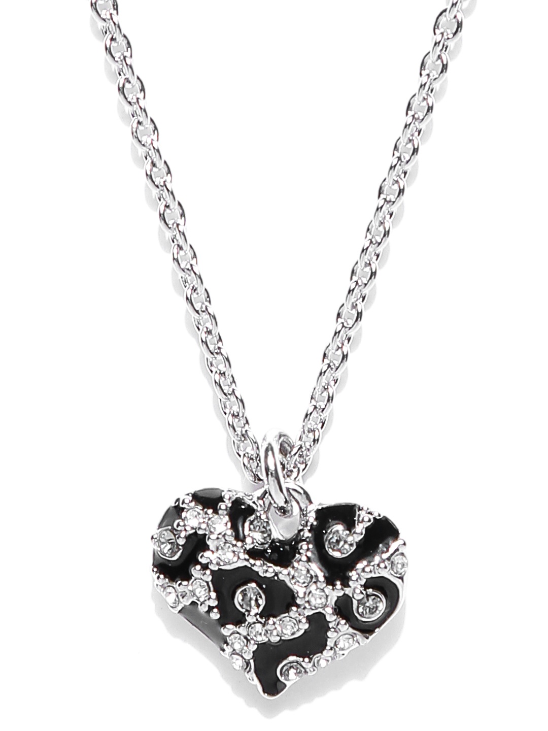 

GUESS Silver-Toned & Black Stone-Studded Princess Necklace