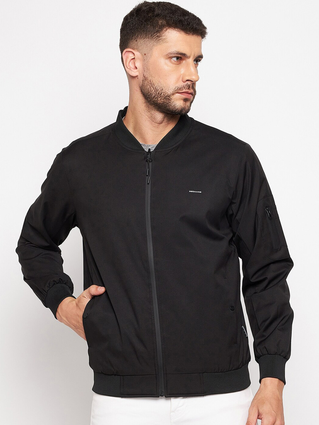 

Okane Men Plus Size Black Reversible Bomber Jacket