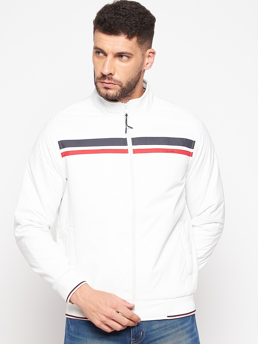 

Okane Men Plus Size White Lightweight Bomber Jacket