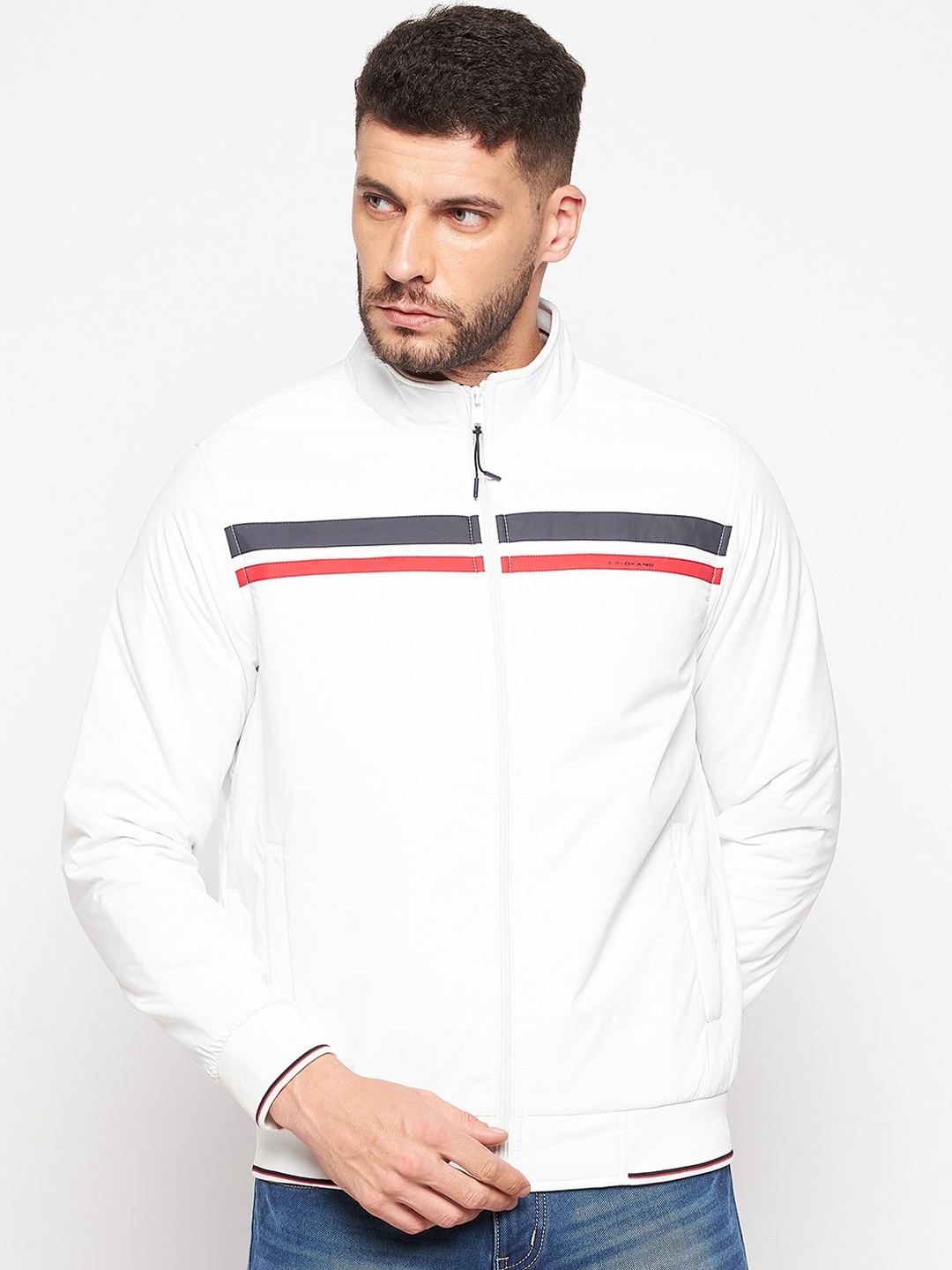 

Okane Men White Lightweight Bomber Jacket