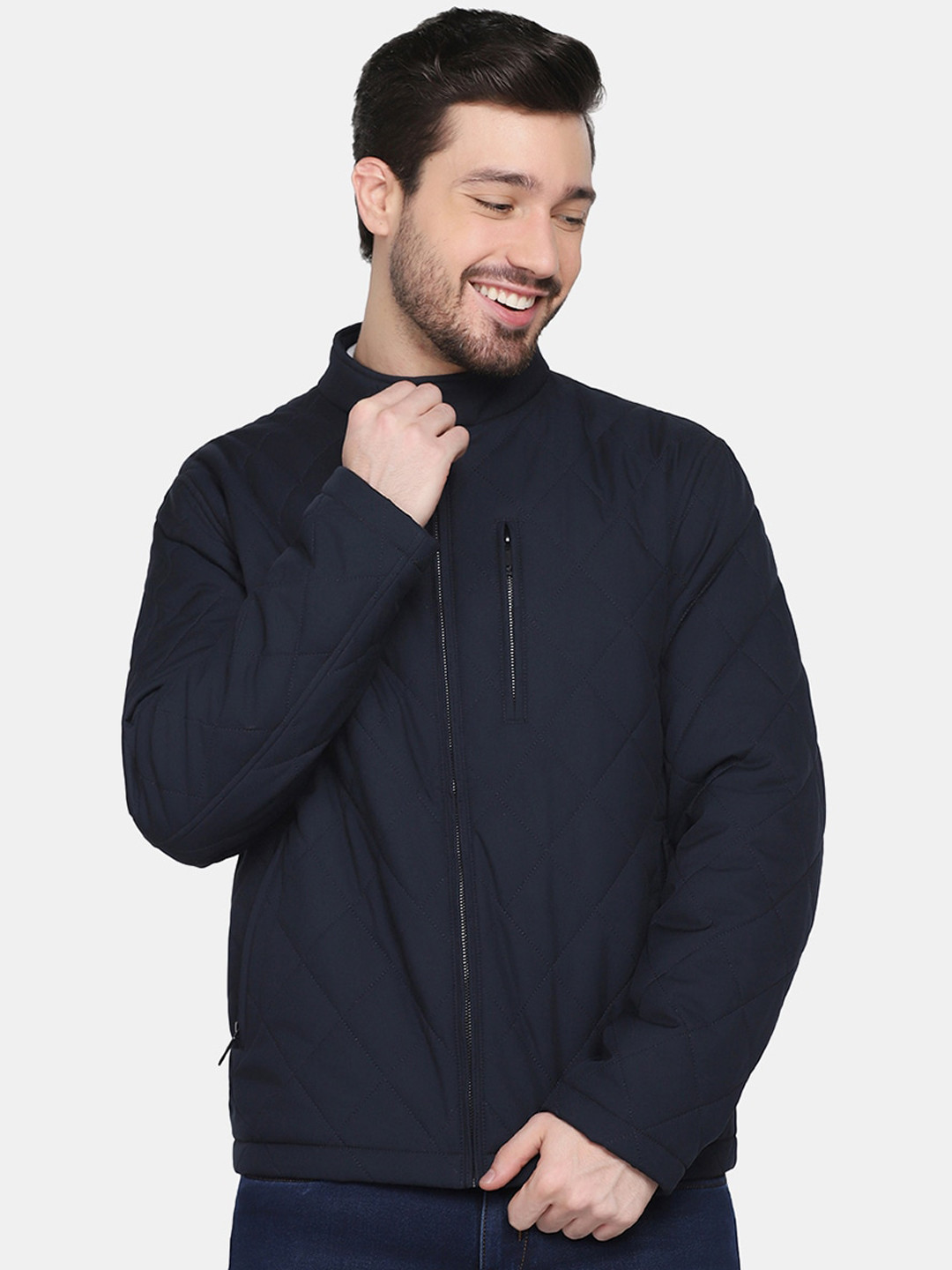 

Blackberrys Men Blue Solid Quilted Jacket