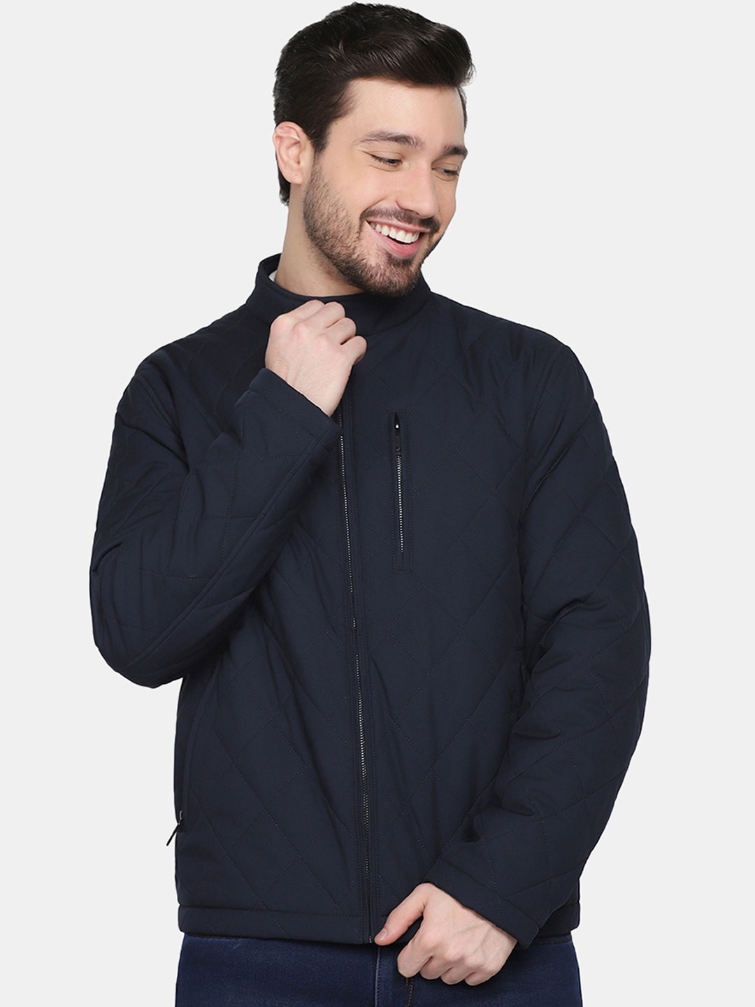 

Blackberrys Men Plus Size Blue Solid Quilted Jacket