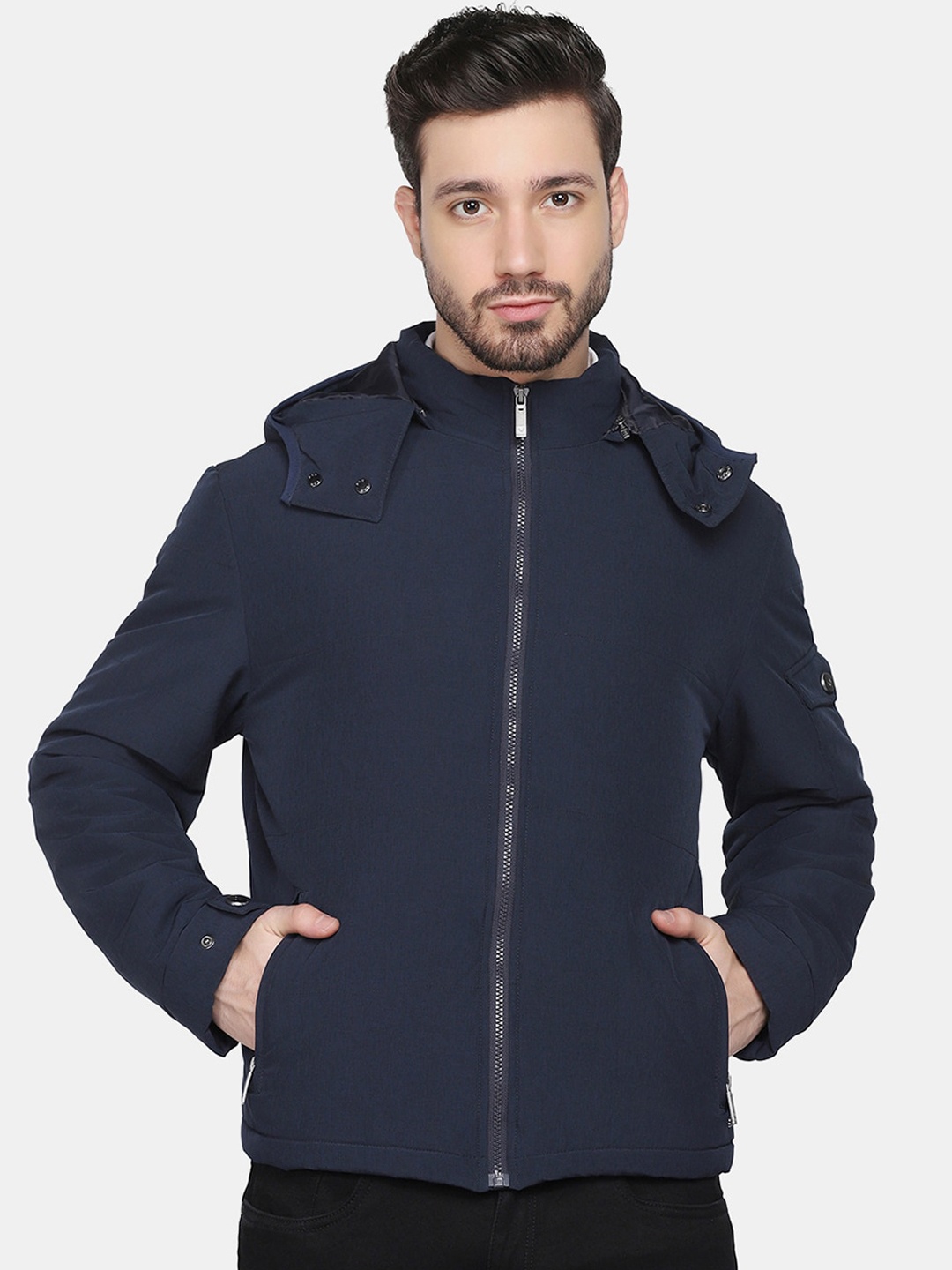 

Blackberrys Men Plus Size Navy Blue Solid Puffer Jacket