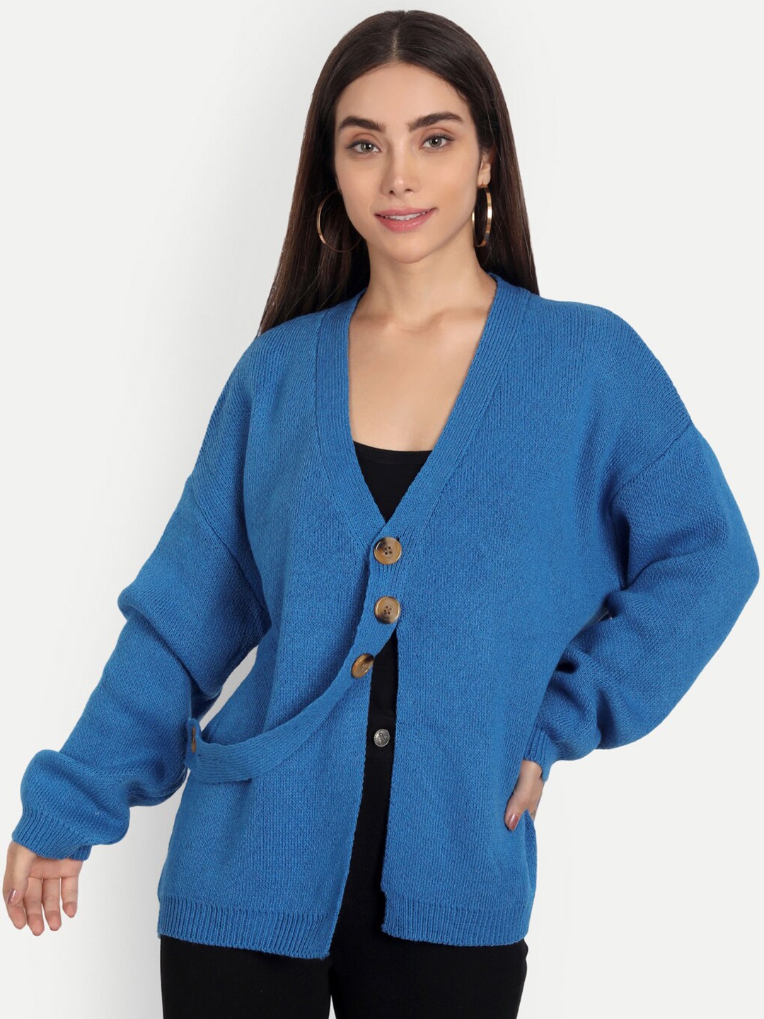 

iki chic Women Blue Cotton Wool Cardigan